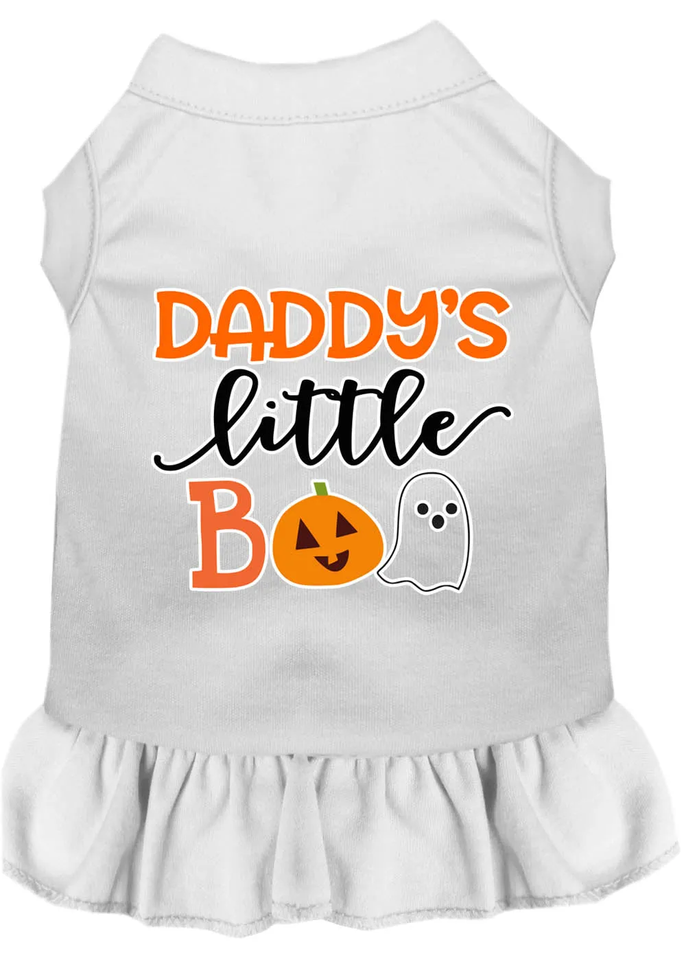 Daddy's Little Boo Screen Print Dog Dress White 4x