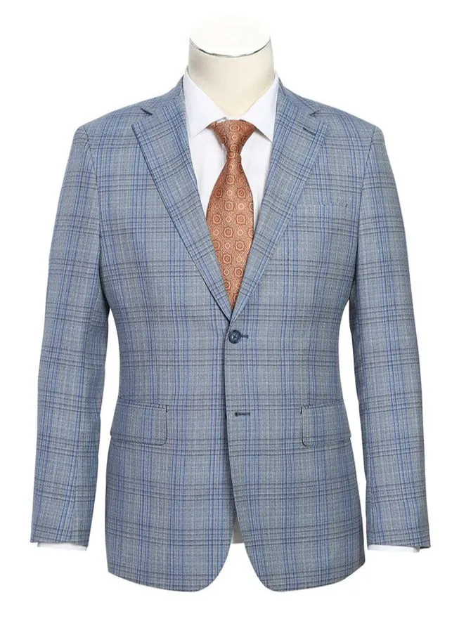 English Laundry 2-Piece Light Gray with Blue Check Slim Fit Suit Wool Blend