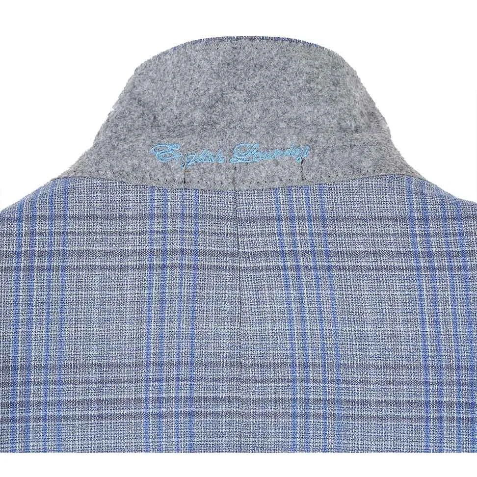 English Laundry 2-Piece Light Gray with Blue Check Slim Fit Suit Wool Blend