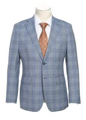 English Laundry 2-Piece Light Gray with Blue Check Slim Fit Suit Wool Blend