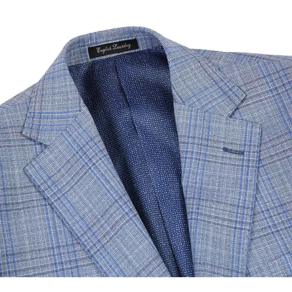 English Laundry 2-Piece Light Gray with Blue Check Slim Fit Suit Wool Blend