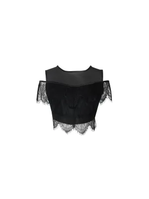 Estelle off-shoulder cropped lace top in black