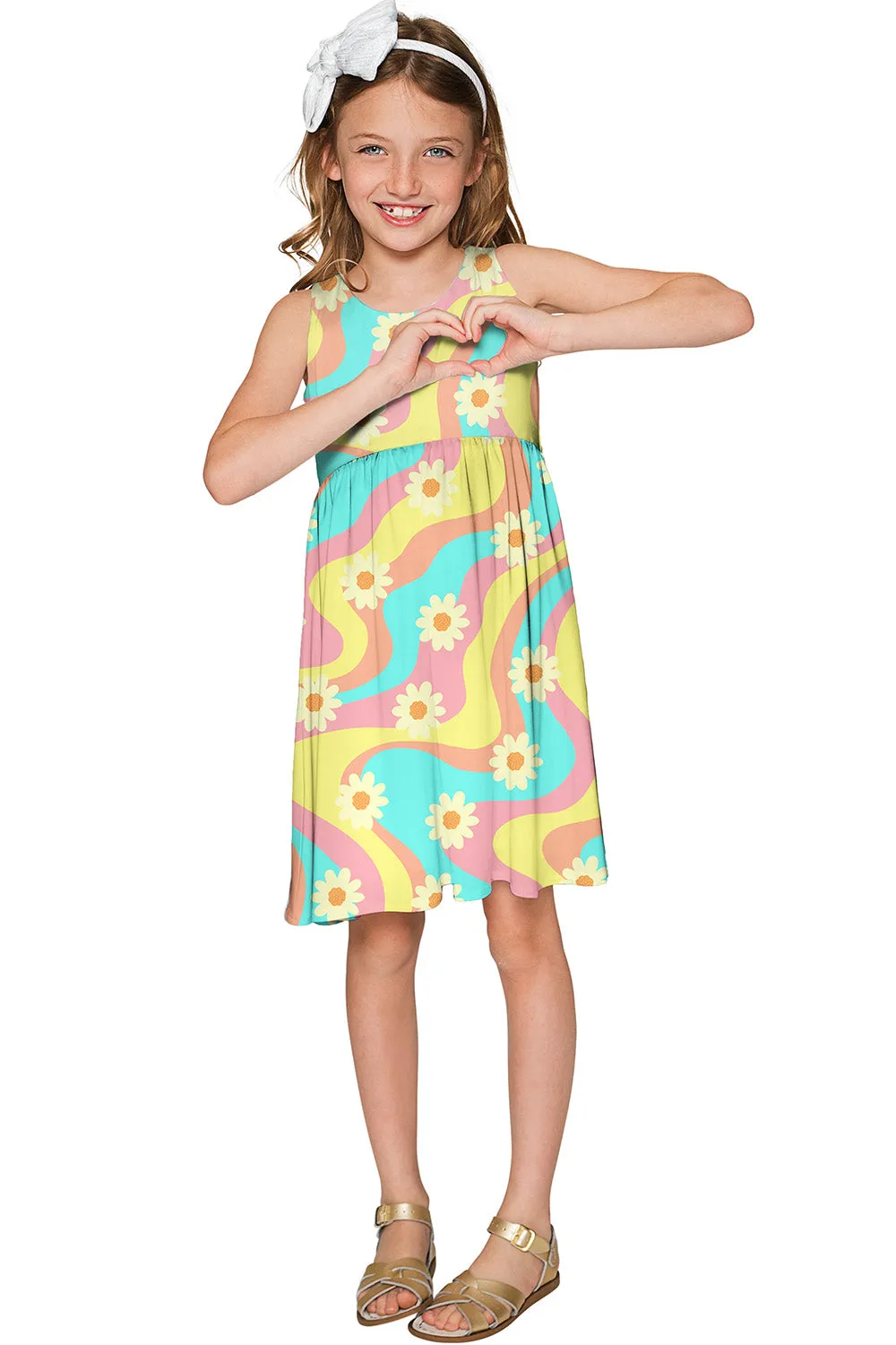Festival Girl Sanibel Yellow Floral Print Empire Waist Dress - Girls
