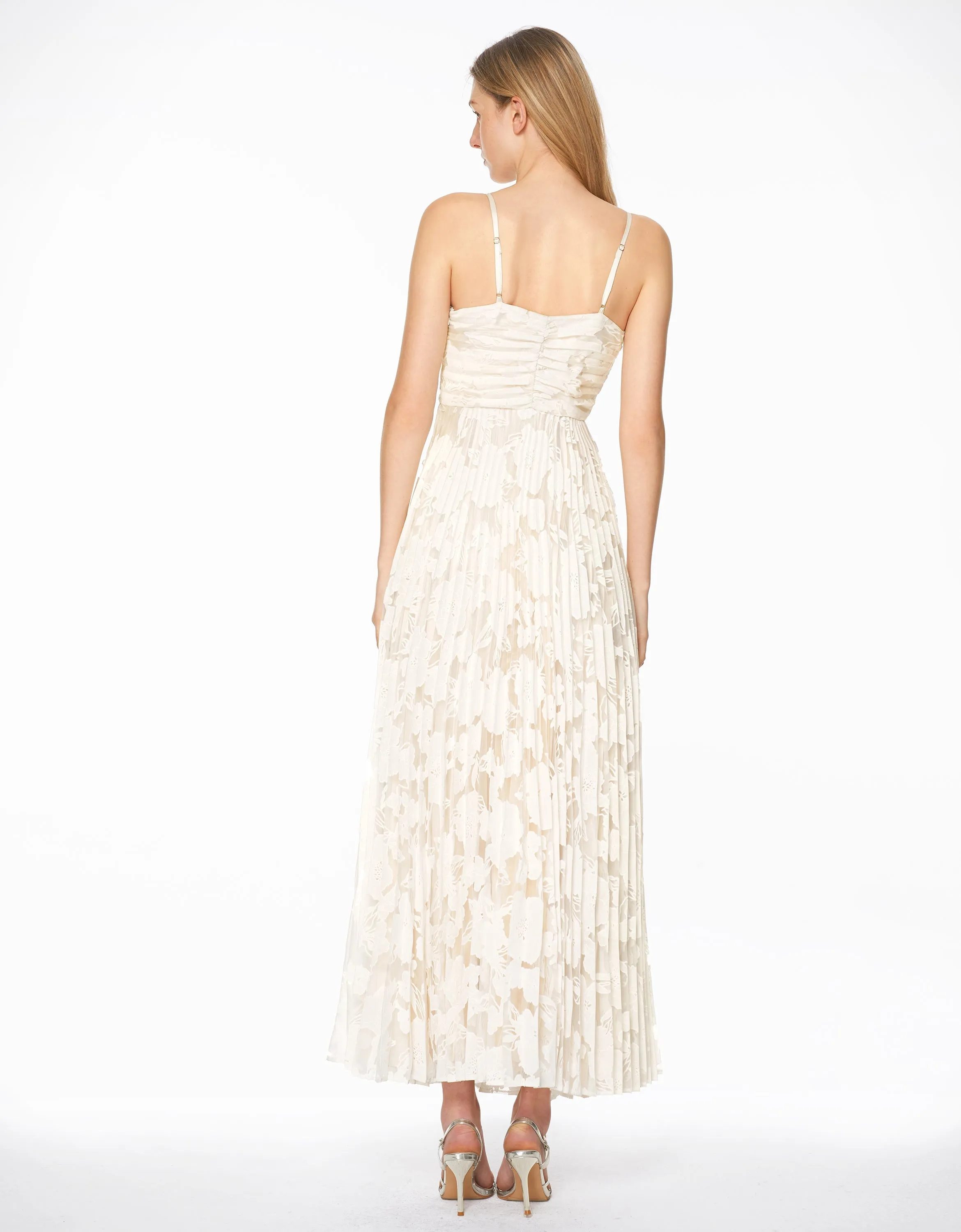 Floral Pattern Mesh Pleated Dress