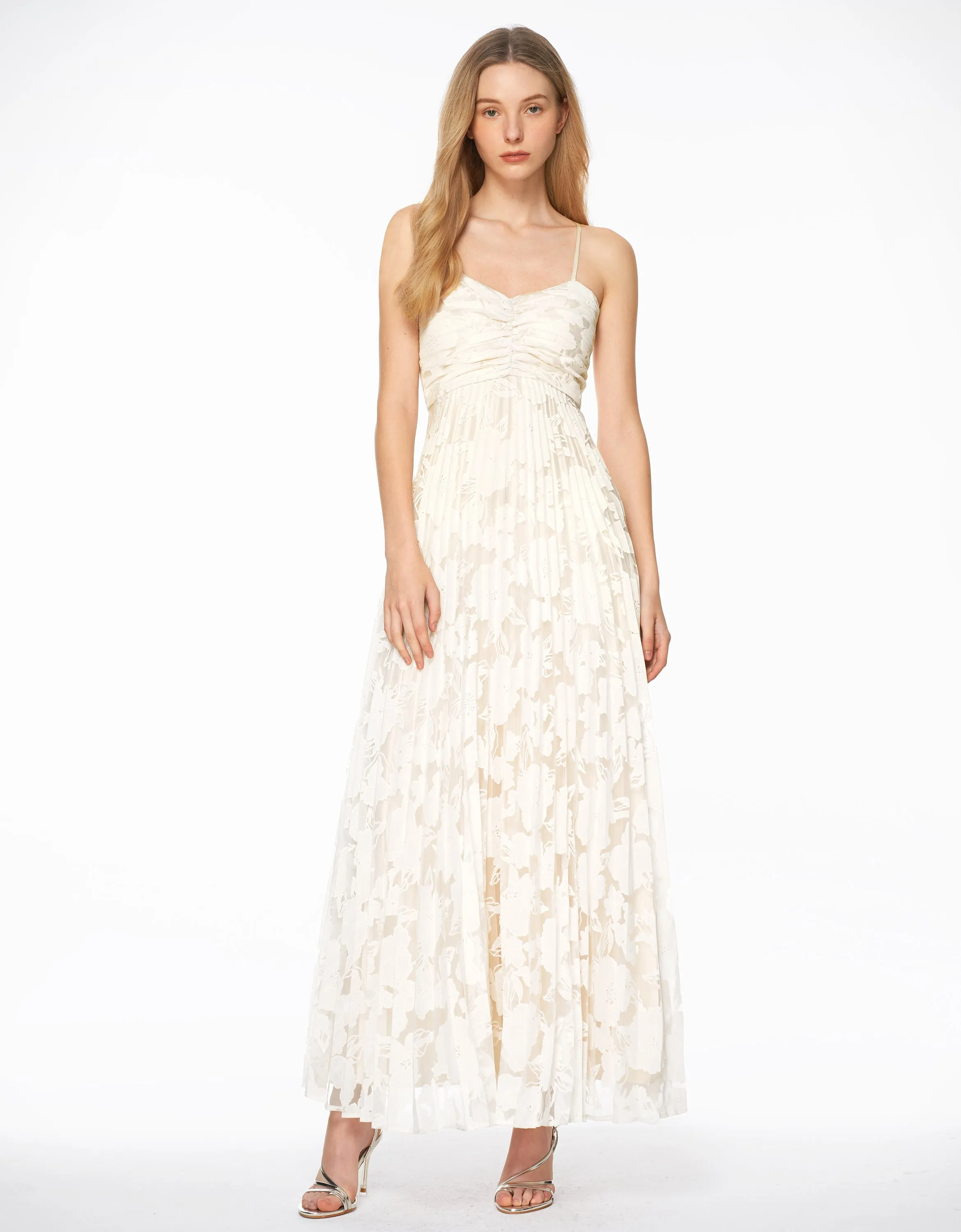 Floral Pattern Mesh Pleated Dress
