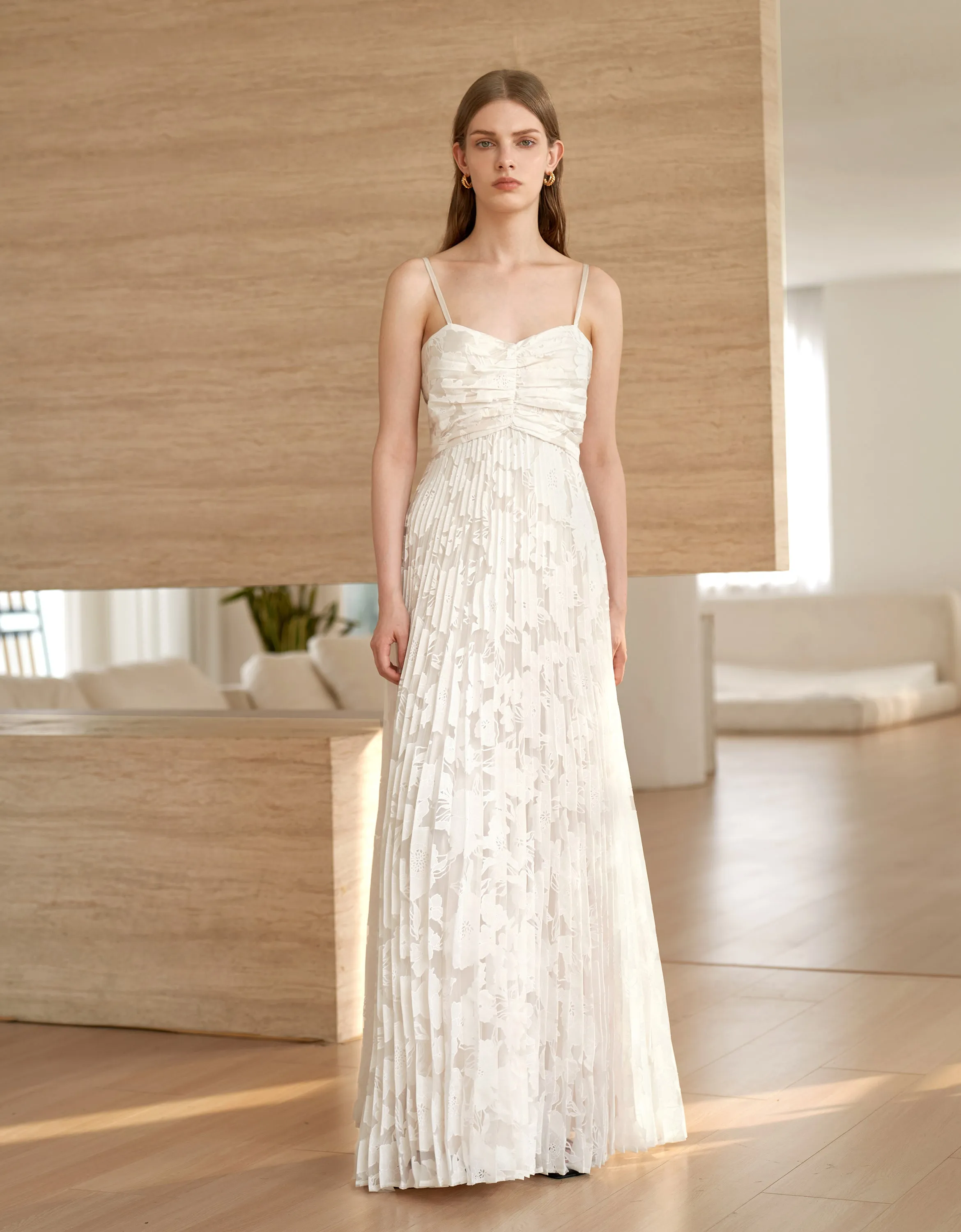Floral Pattern Mesh Pleated Dress