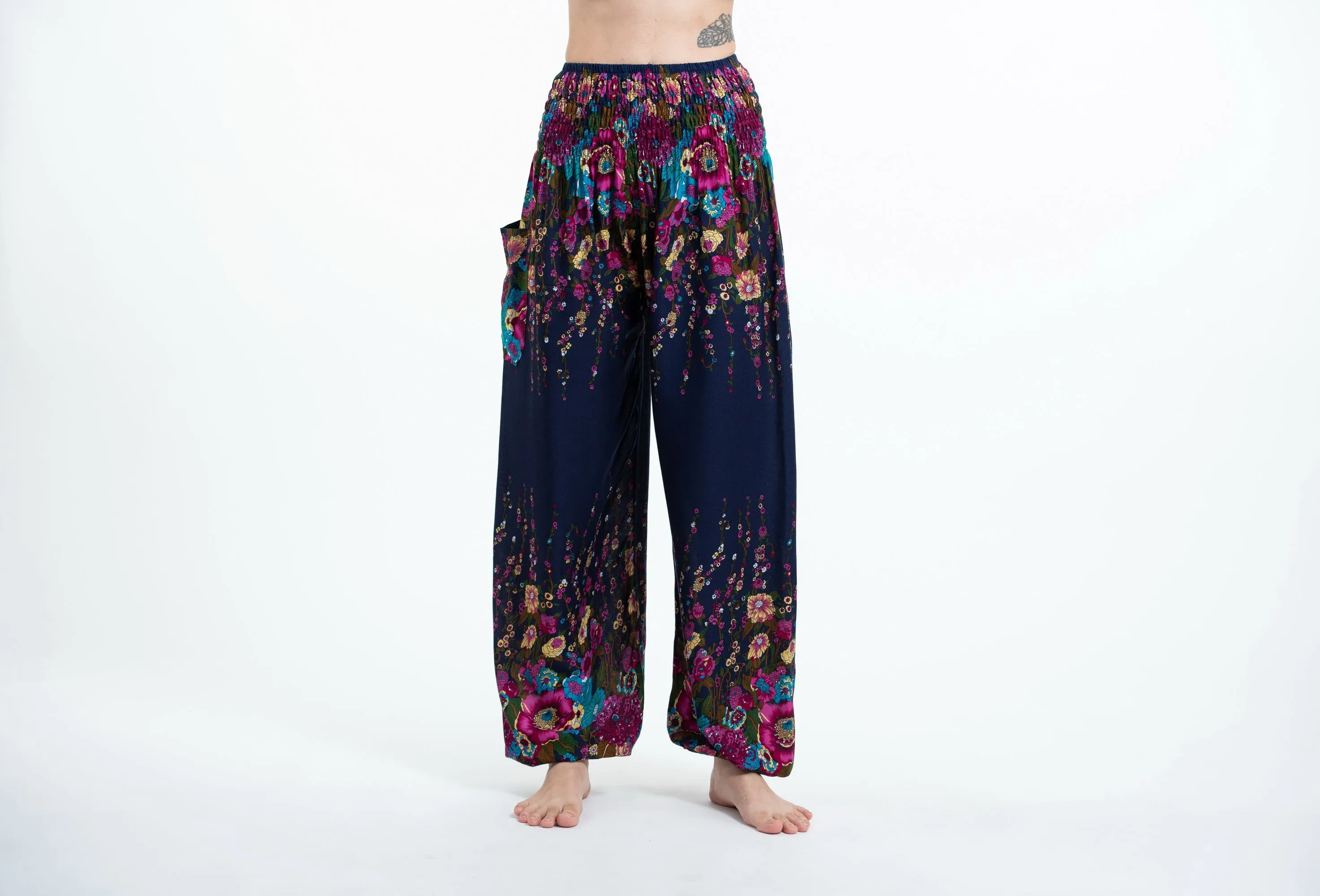 Floral Unisex Harem Pants in Blue