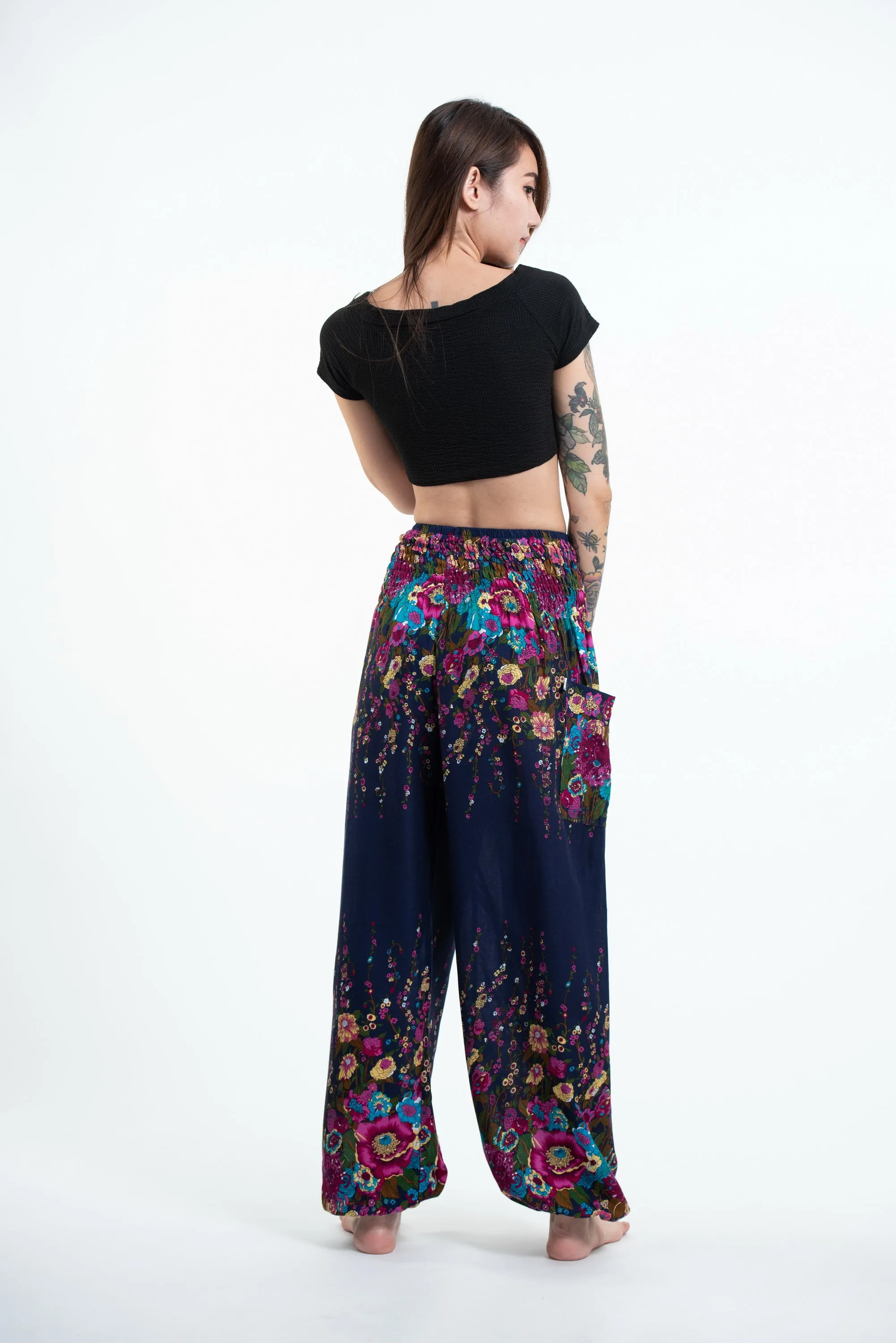 Floral Unisex Harem Pants in Blue