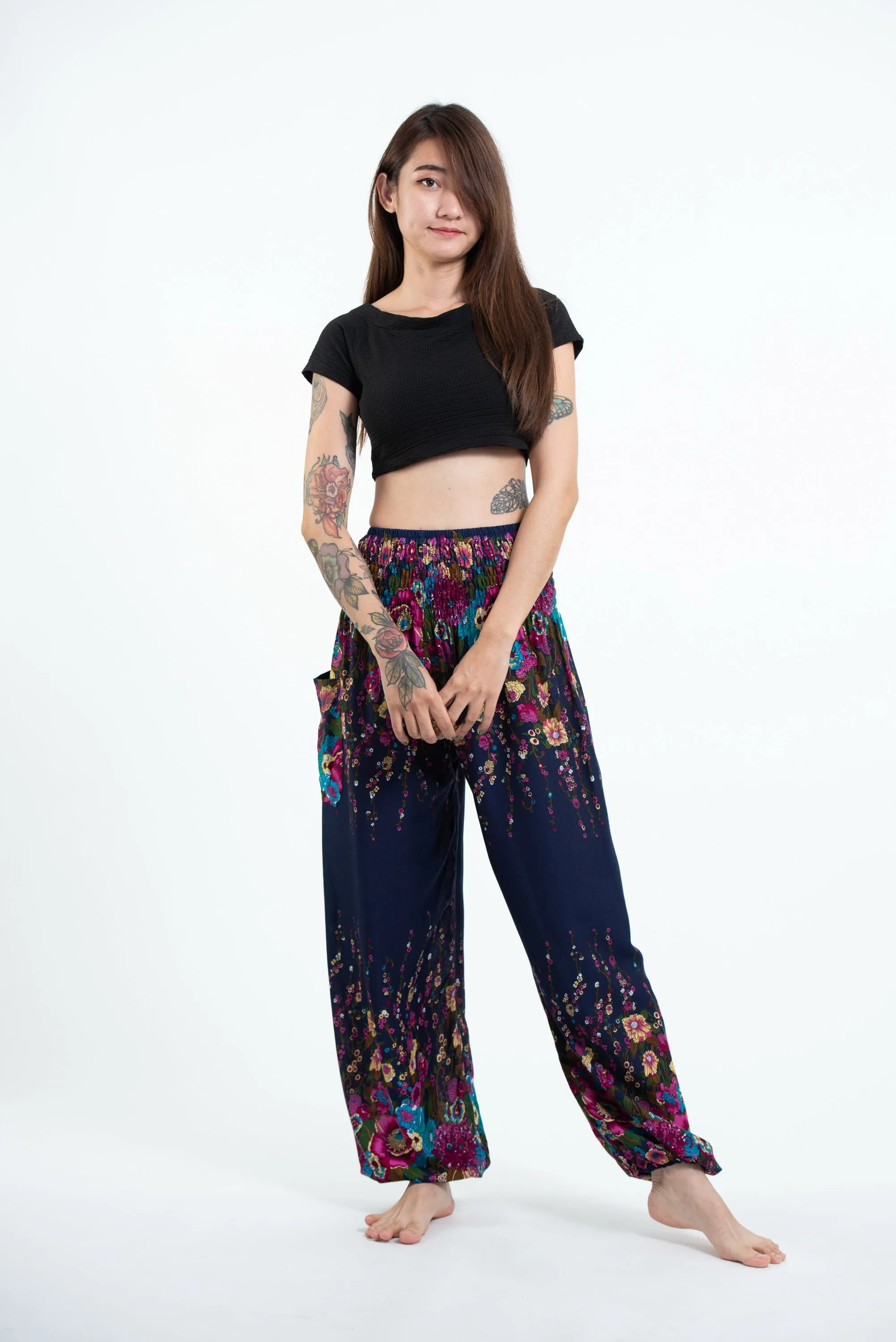 Floral Unisex Harem Pants in Blue