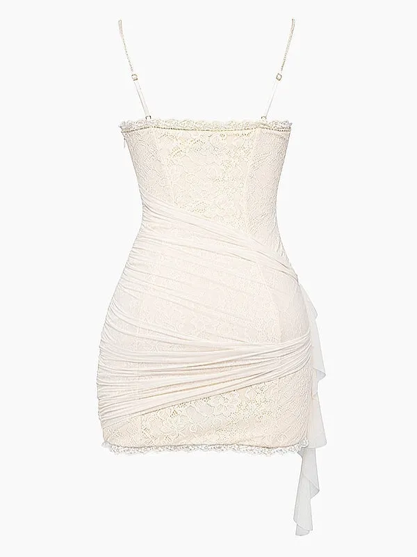 Flytonn- Cream Lace Mini Dress