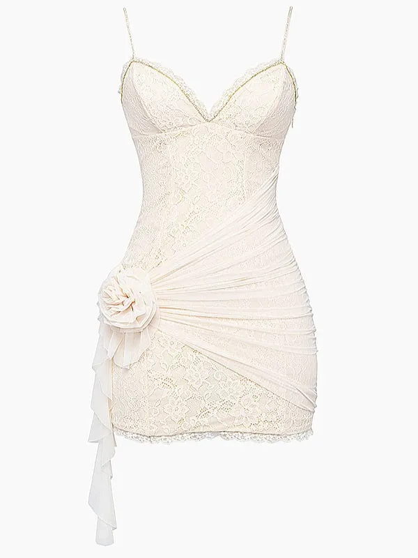 Flytonn- Cream Lace Mini Dress