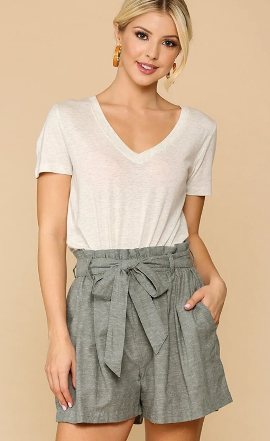 GiGIO Waist Tie Paper Bag Shorts