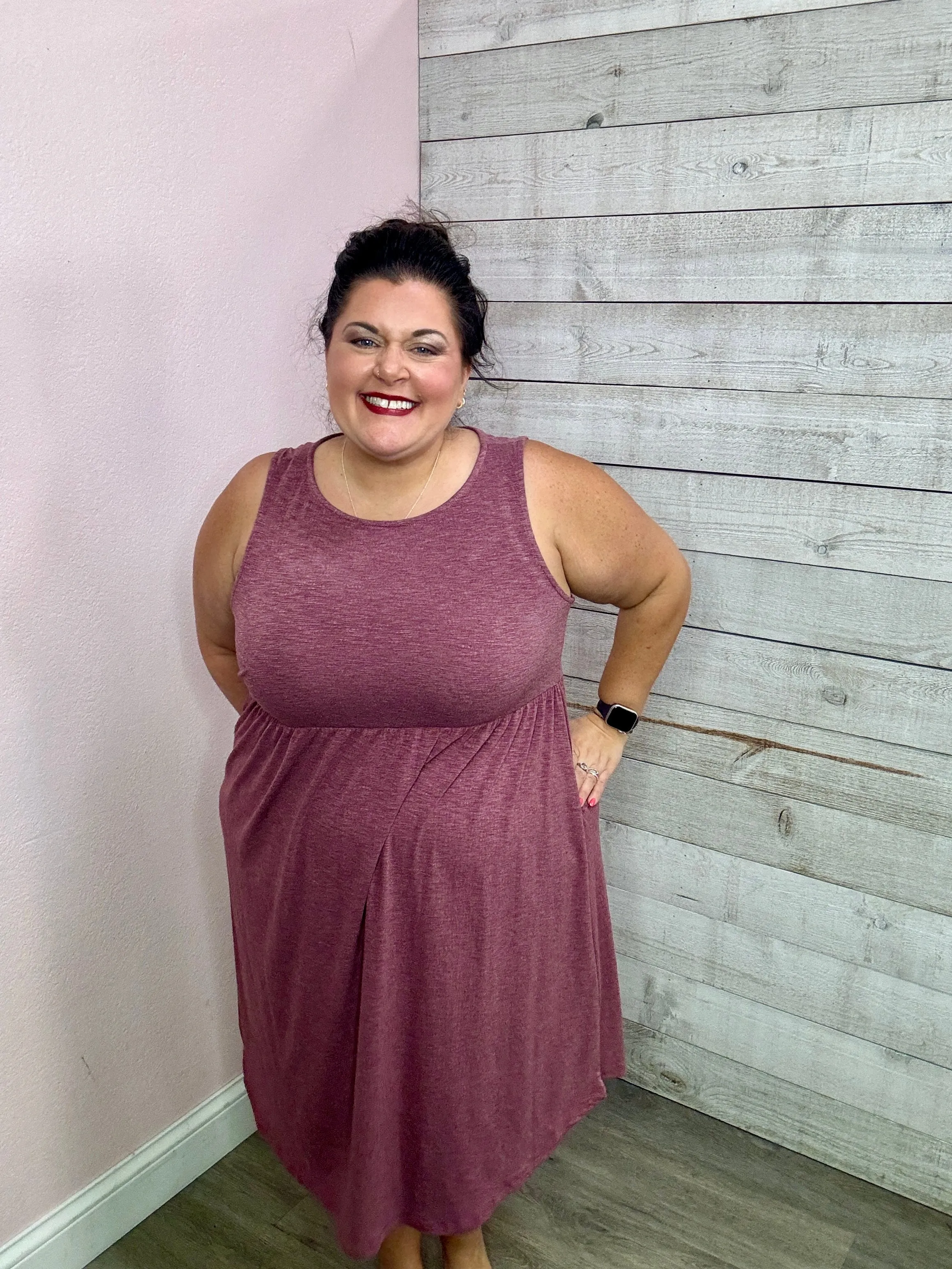 H7 "Sweet Moment" Babydoll Sleeveless Dress- Burgundy