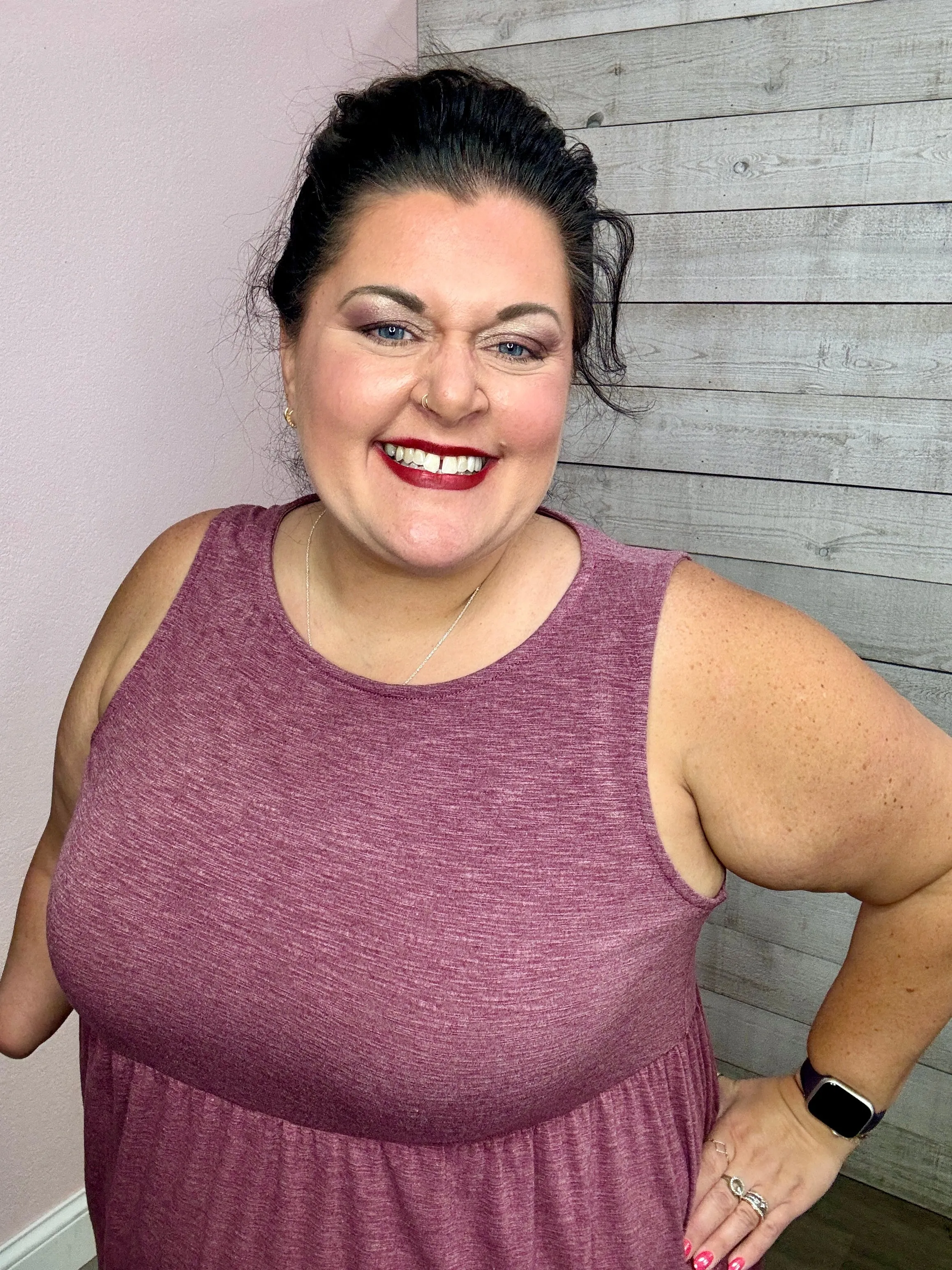 H7 "Sweet Moment" Babydoll Sleeveless Dress- Burgundy