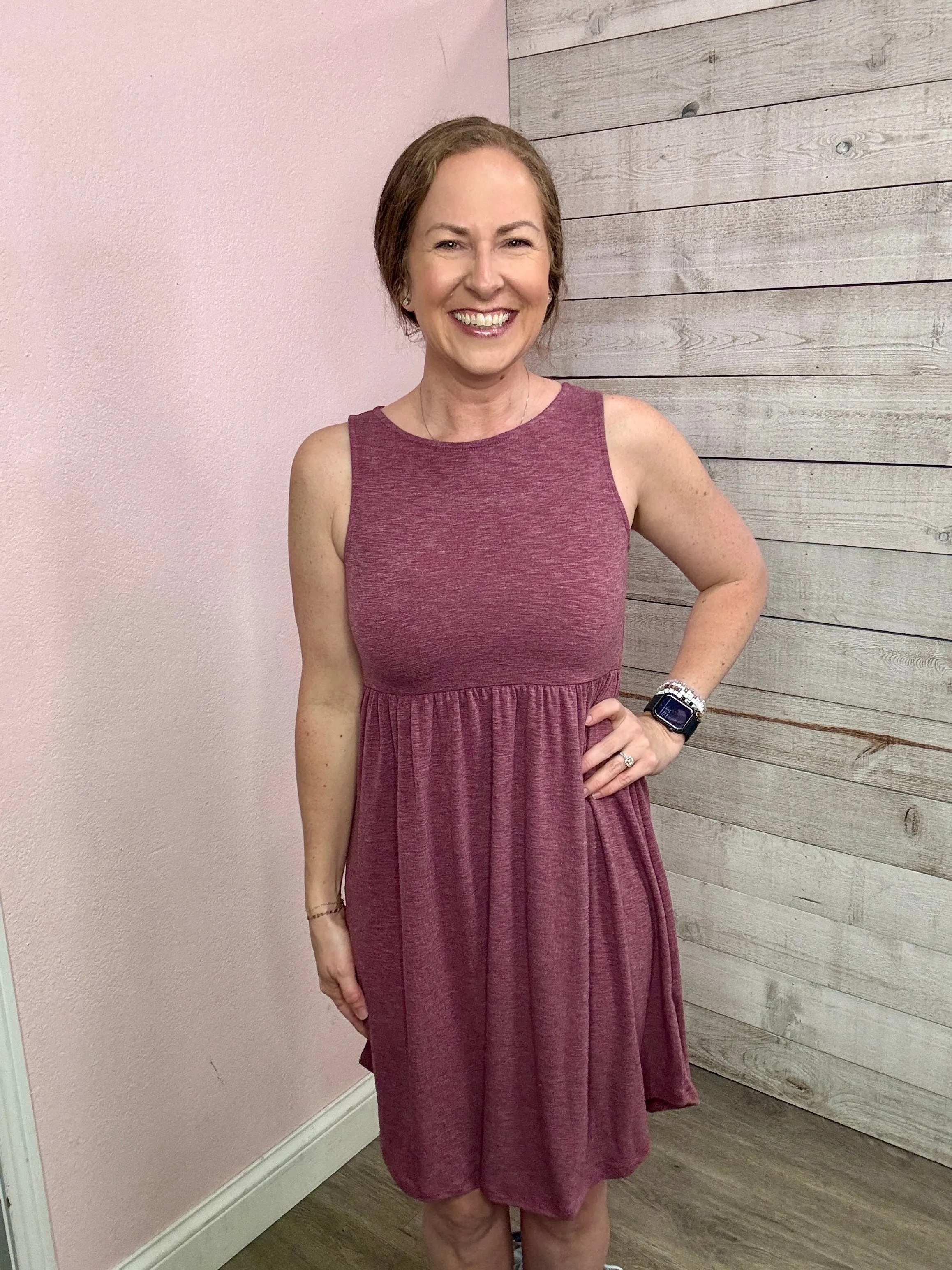 H7 "Sweet Moment" Babydoll Sleeveless Dress- Burgundy