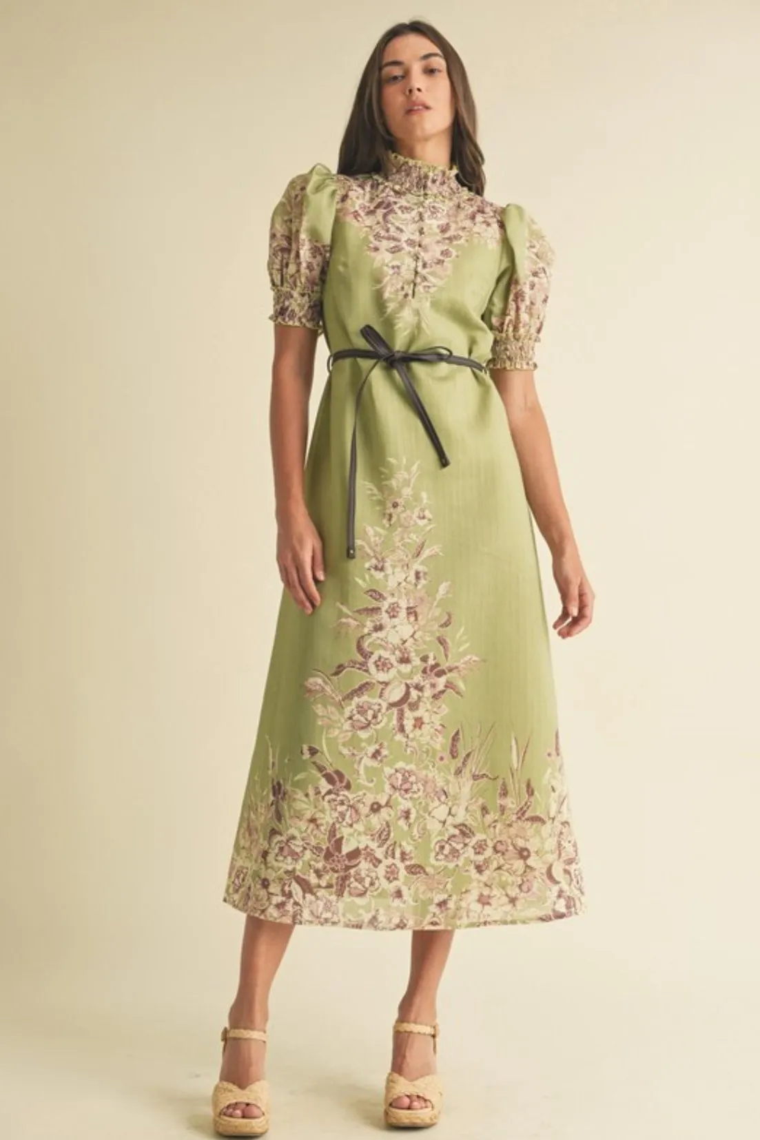 Jackie leather-trimmed floral maxi dress