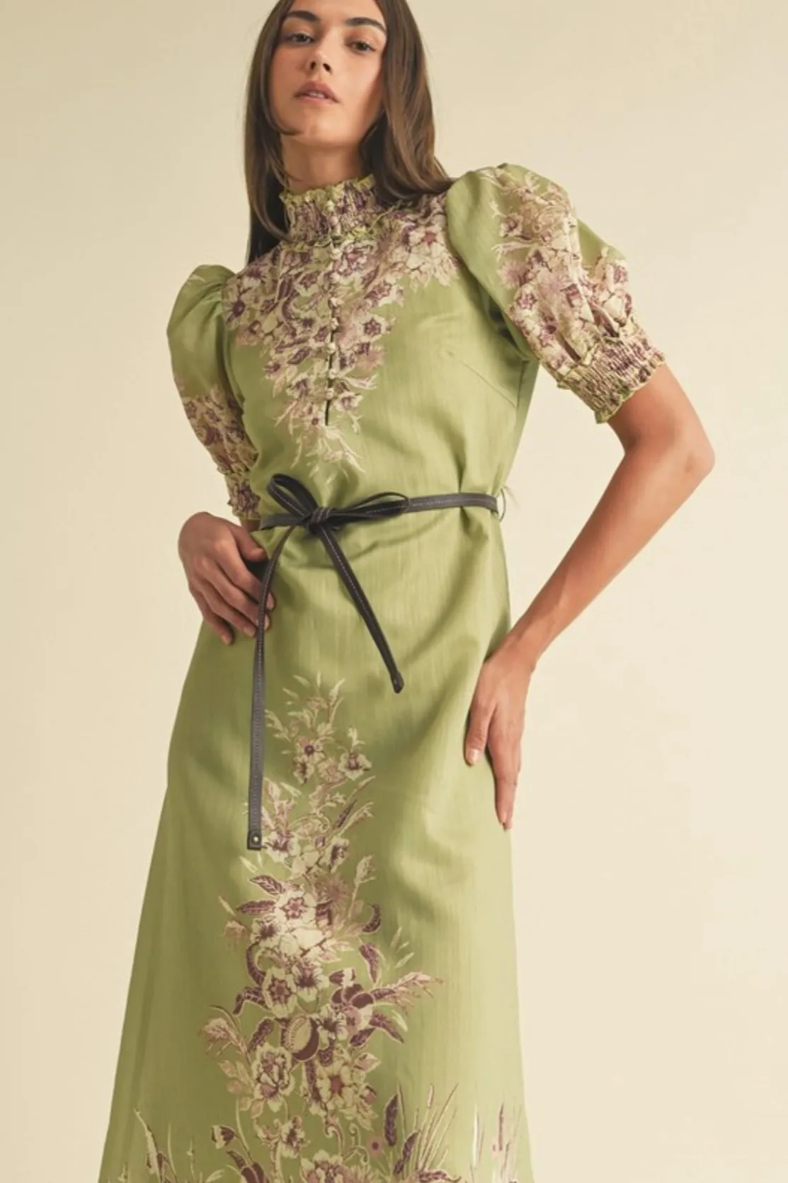 Jackie leather-trimmed floral maxi dress