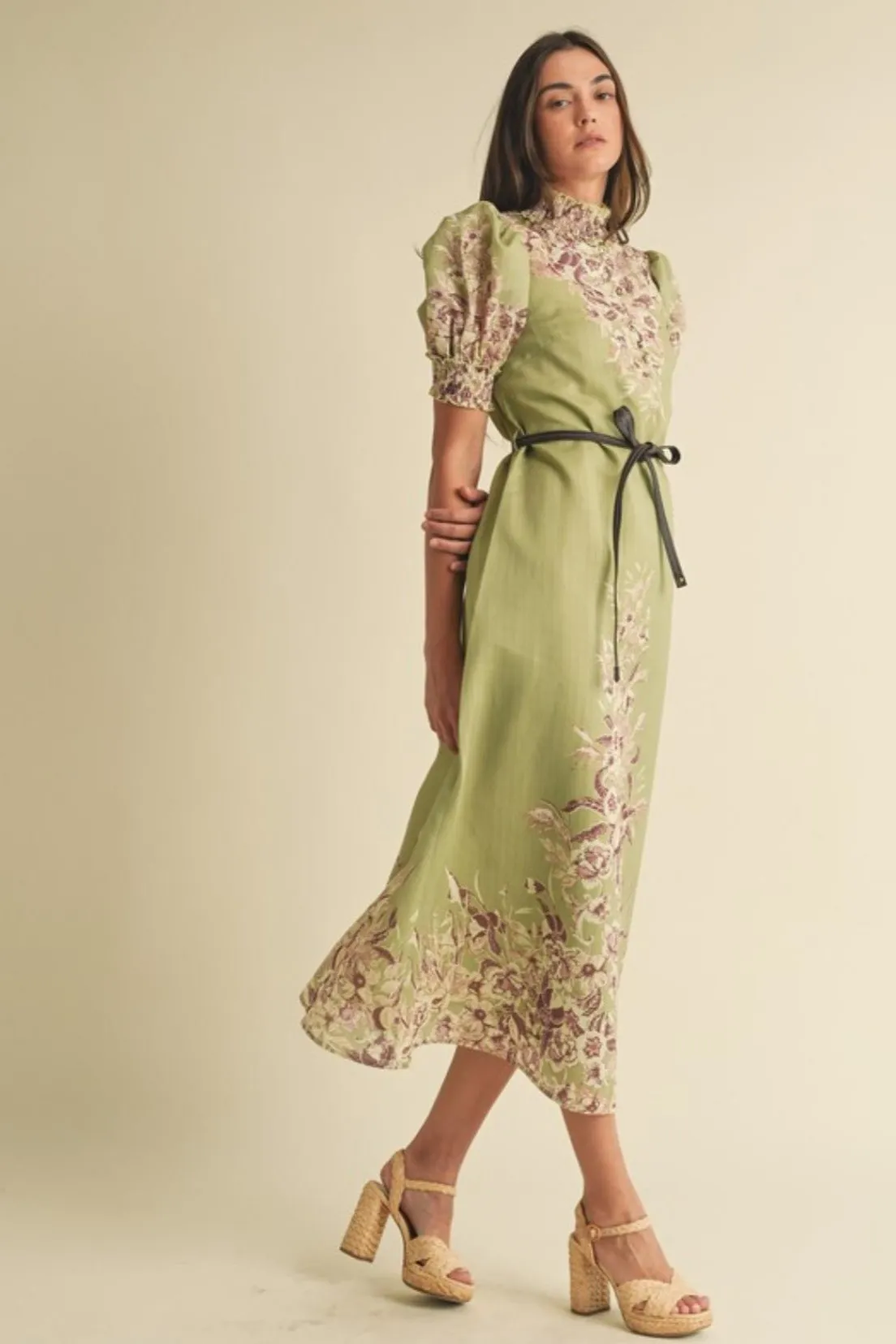 Jackie leather-trimmed floral maxi dress