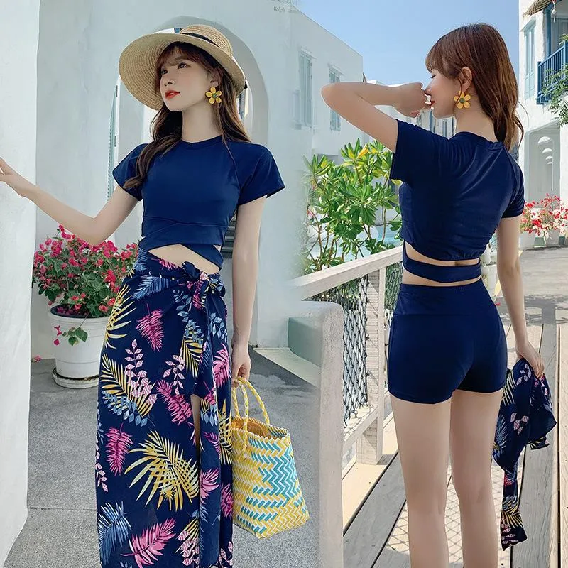 Korea Teens Swimsuit Two Piece Bikini Three-Piece Flattering Shorts Spa Women Swimwear