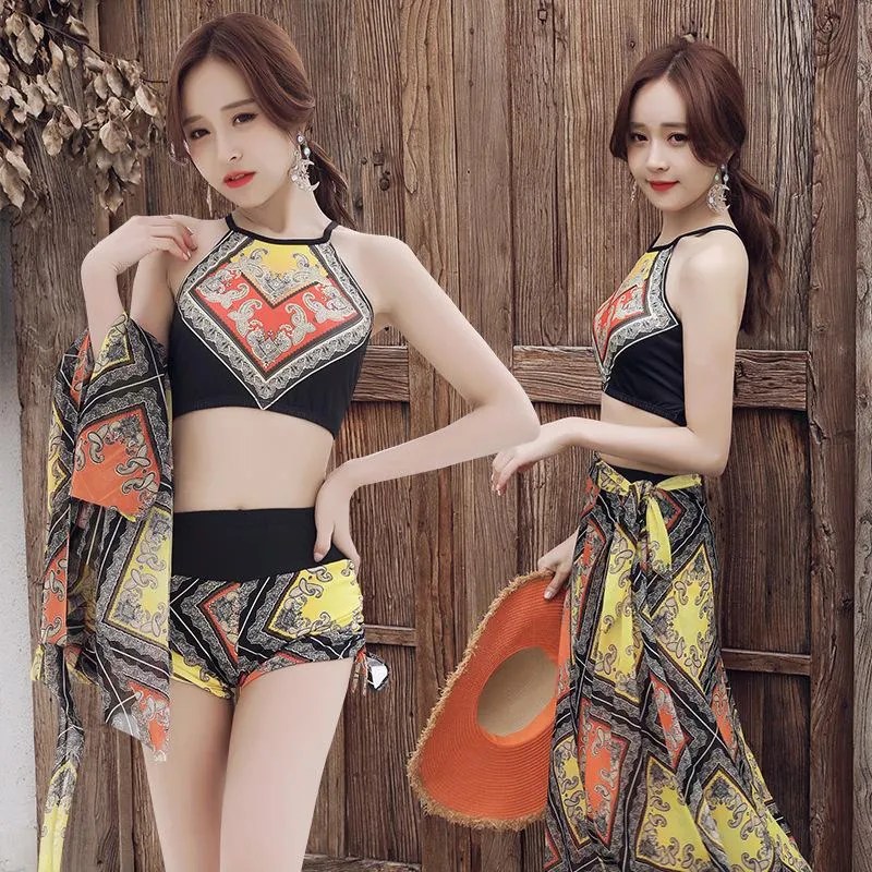 Korea Teens Swimsuit Two Piece Bikini Three-Piece Flattering Shorts Spa Women Swimwear