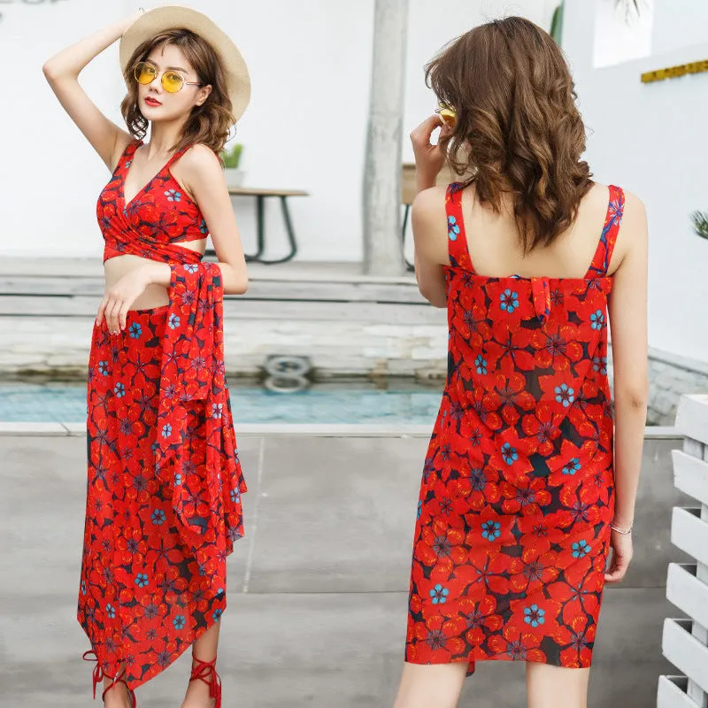 Korea Teens Swimsuit Two Piece Bikini Three-Piece Flattering Shorts Spa Women Swimwear