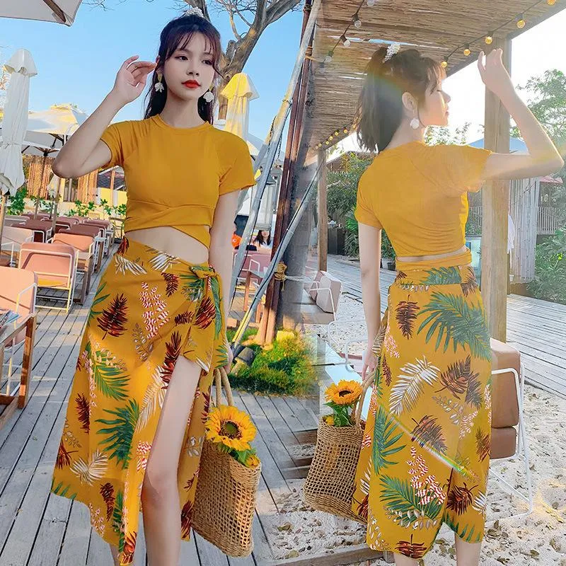 Korea Teens Swimsuit Two Piece Bikini Three-Piece Flattering Shorts Spa Women Swimwear
