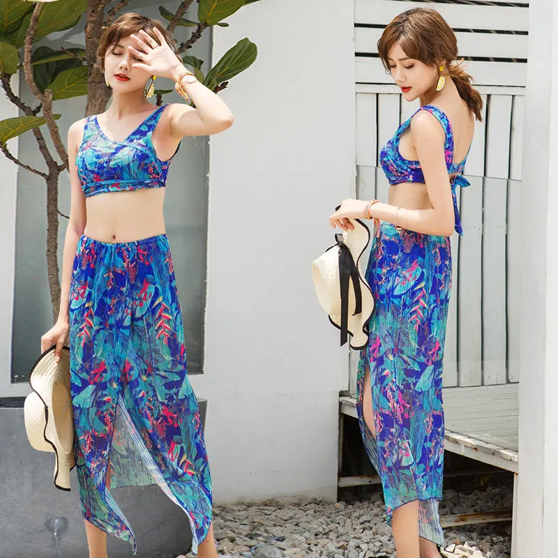 Korea Teens Swimsuit Two Piece Bikini Three-Piece Flattering Shorts Spa Women Swimwear