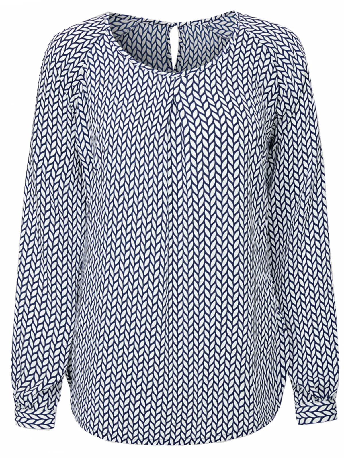Ladies Disley Catriona Navy & White Leaf Print Blouse