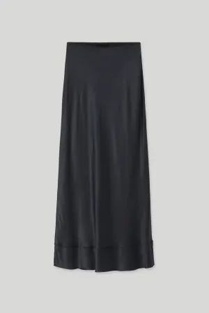 Lee Mathews Stella Silk Satin Skirt in Black