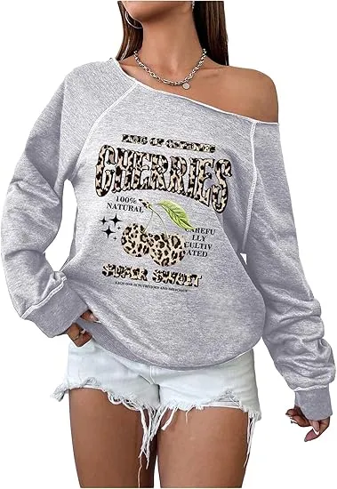 Leopard Grey Fall Chic Off Shoulder Sweatshirt