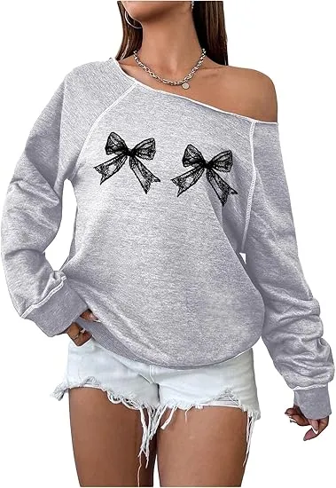 Leopard Grey Fall Chic Off Shoulder Sweatshirt