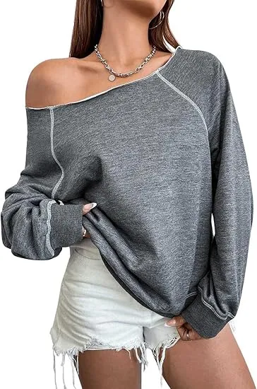 Leopard Grey Fall Chic Off Shoulder Sweatshirt