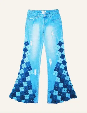 Lucky Sale-Flower Denim Trousers