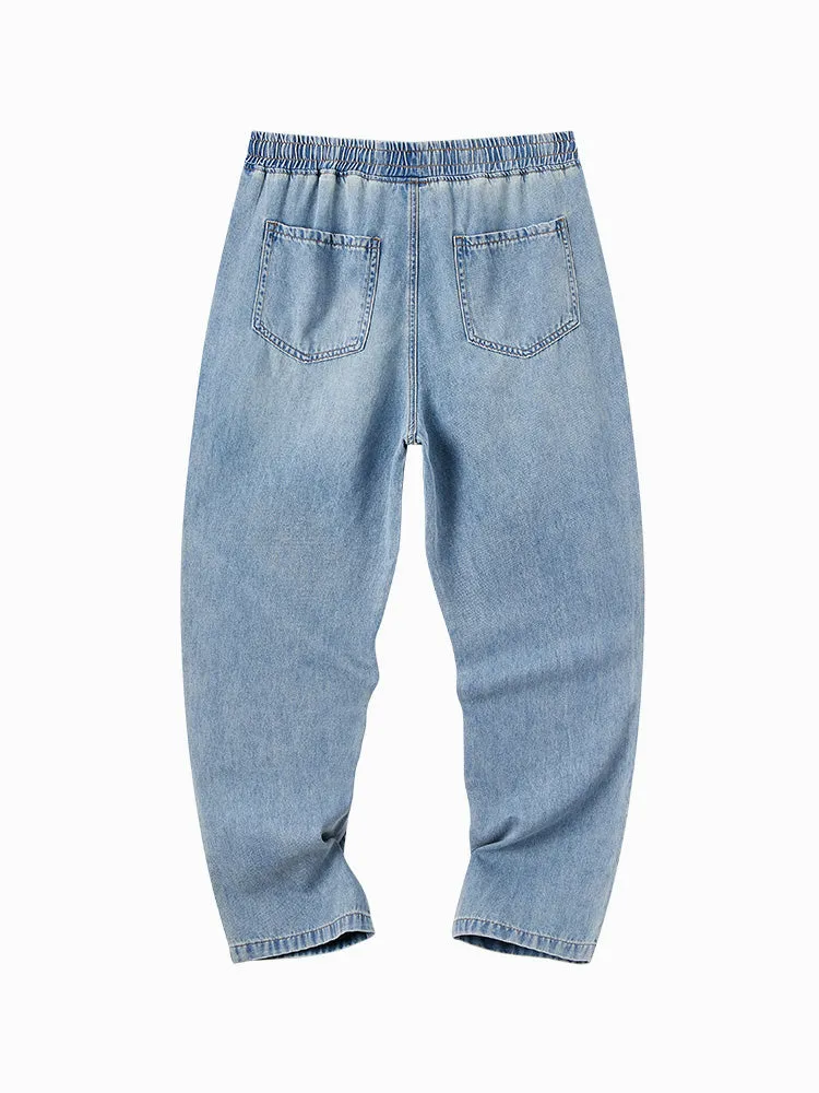 Men's Puff Denim Straight Pants
