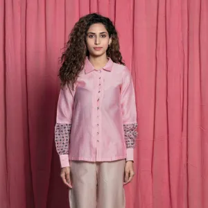 Pink Block Print Cotton Chanderi Shirt Top