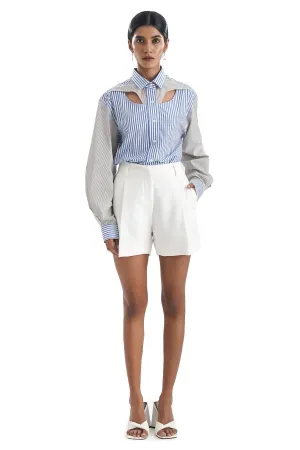 Pleated White Crepe Shorts
