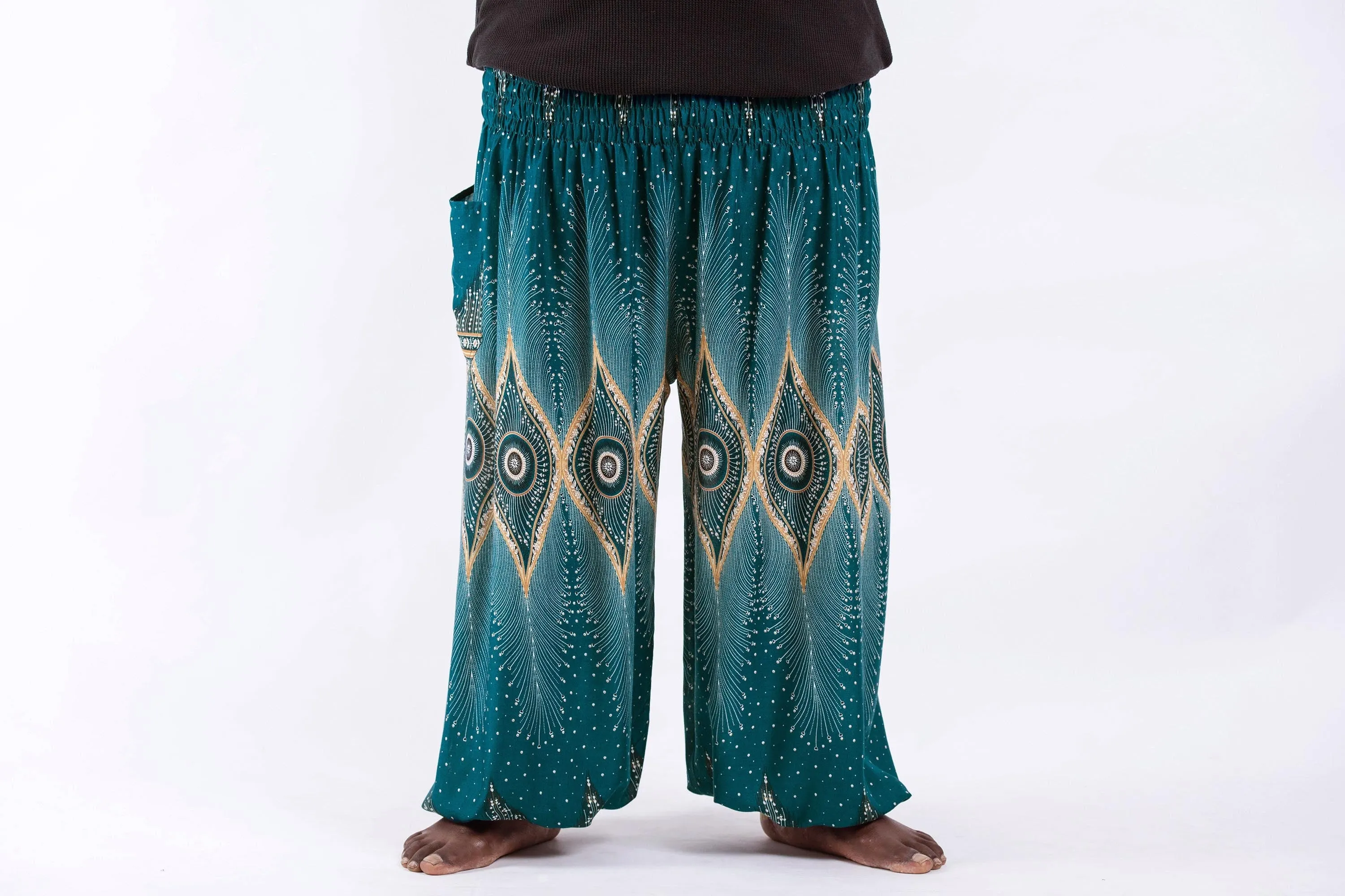 Plus Size Diamond Peacock Unisex Harem Pants in Turquoise