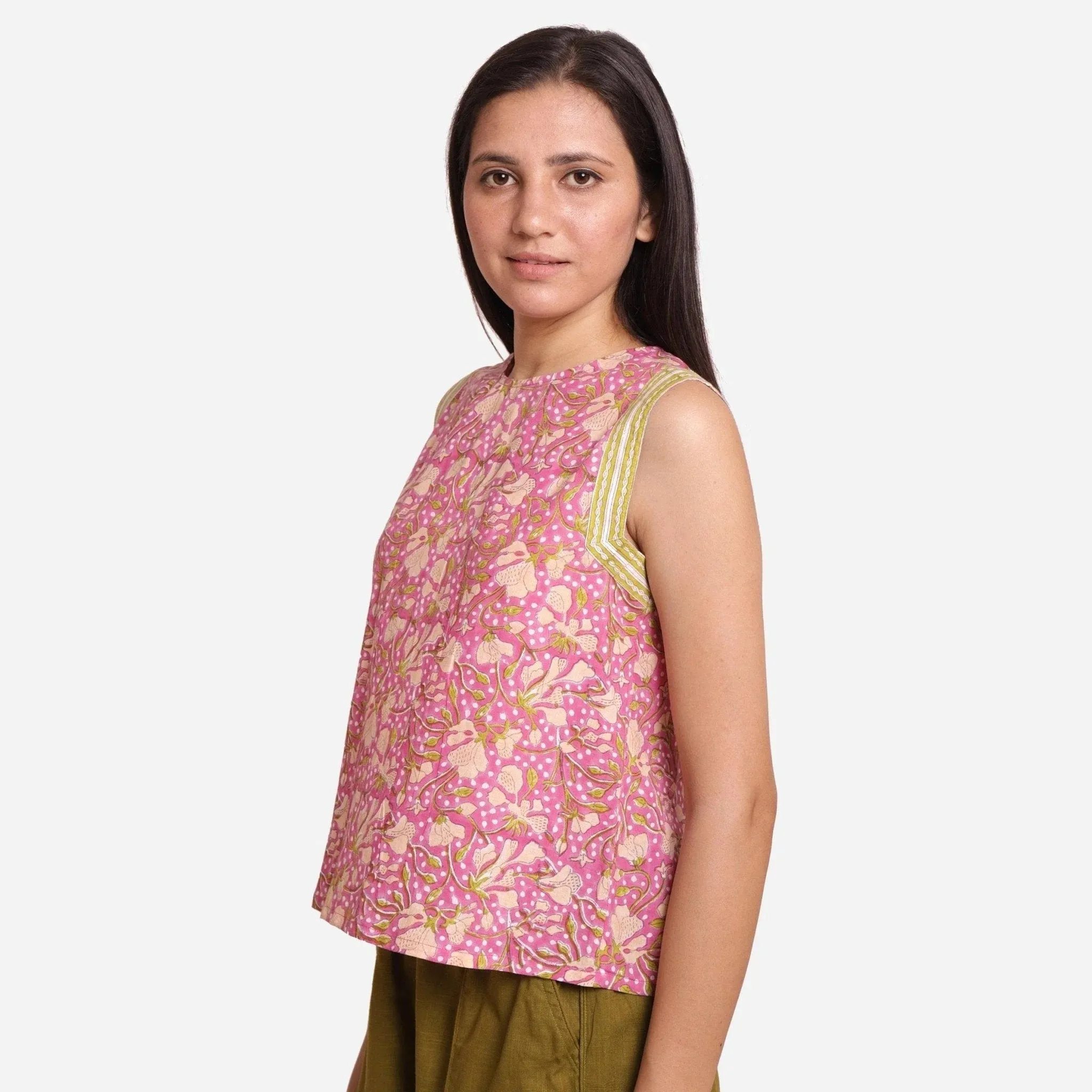 Purple Floral Block Print Short Cotton Top
