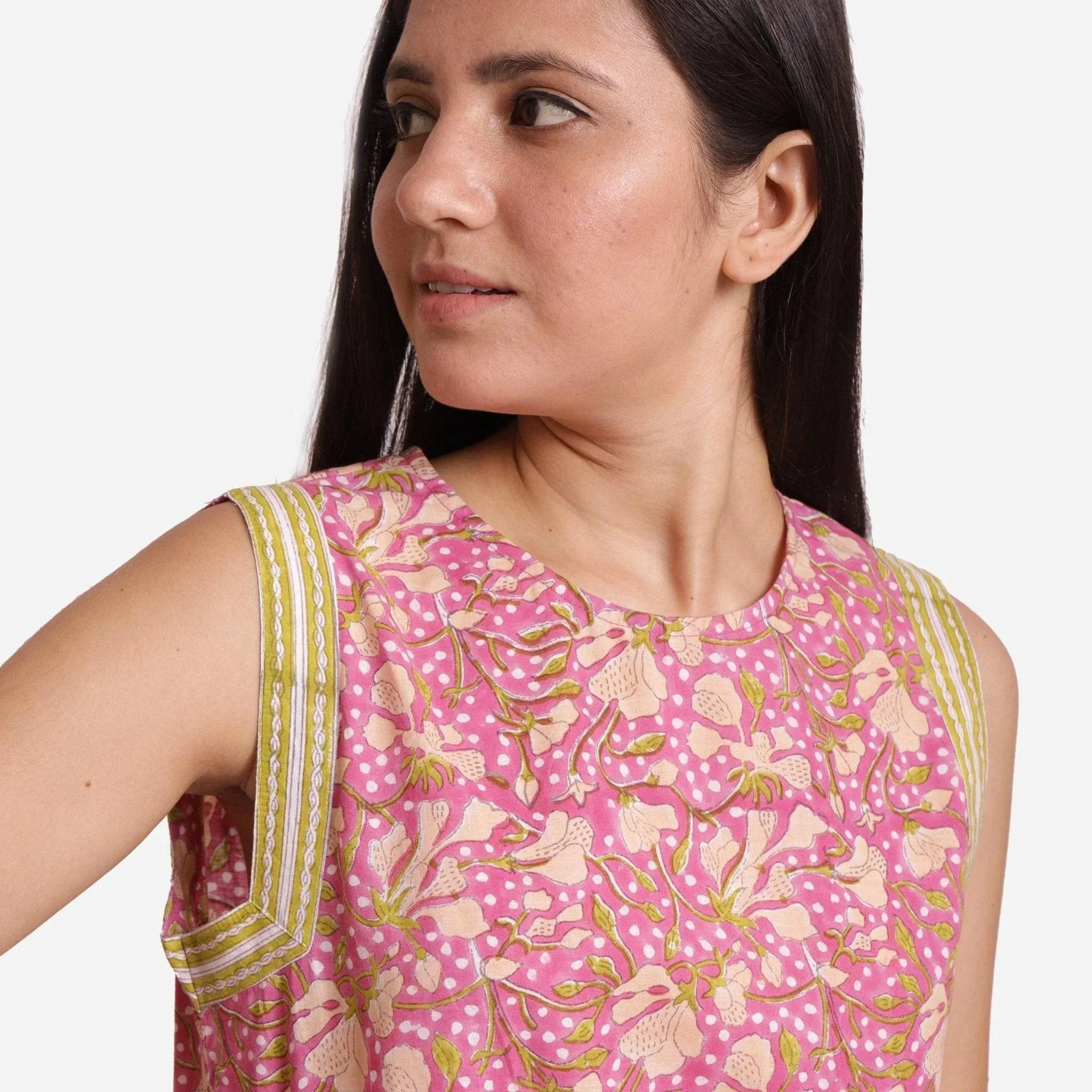 Purple Floral Block Print Short Cotton Top