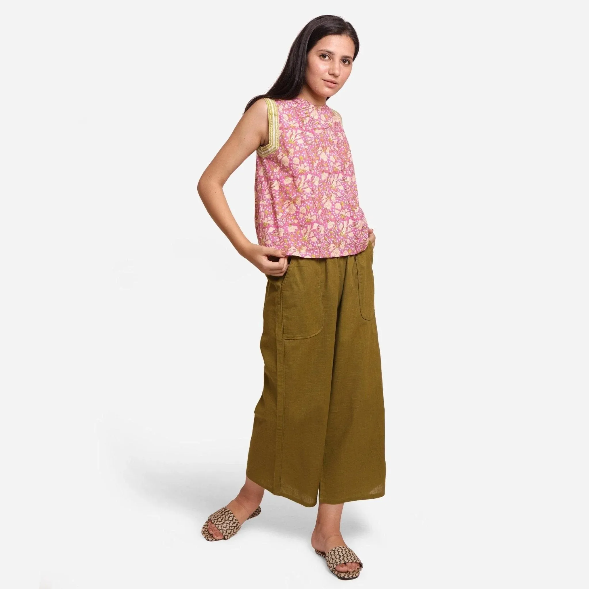 Purple Floral Block Print Short Cotton Top