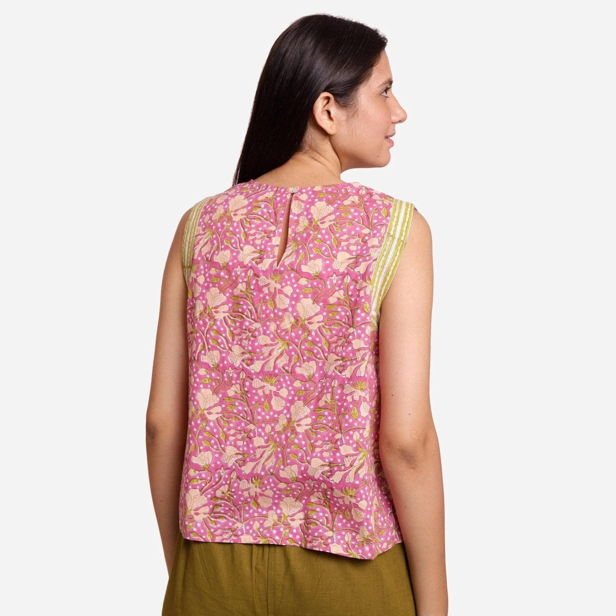 Purple Floral Block Print Short Cotton Top
