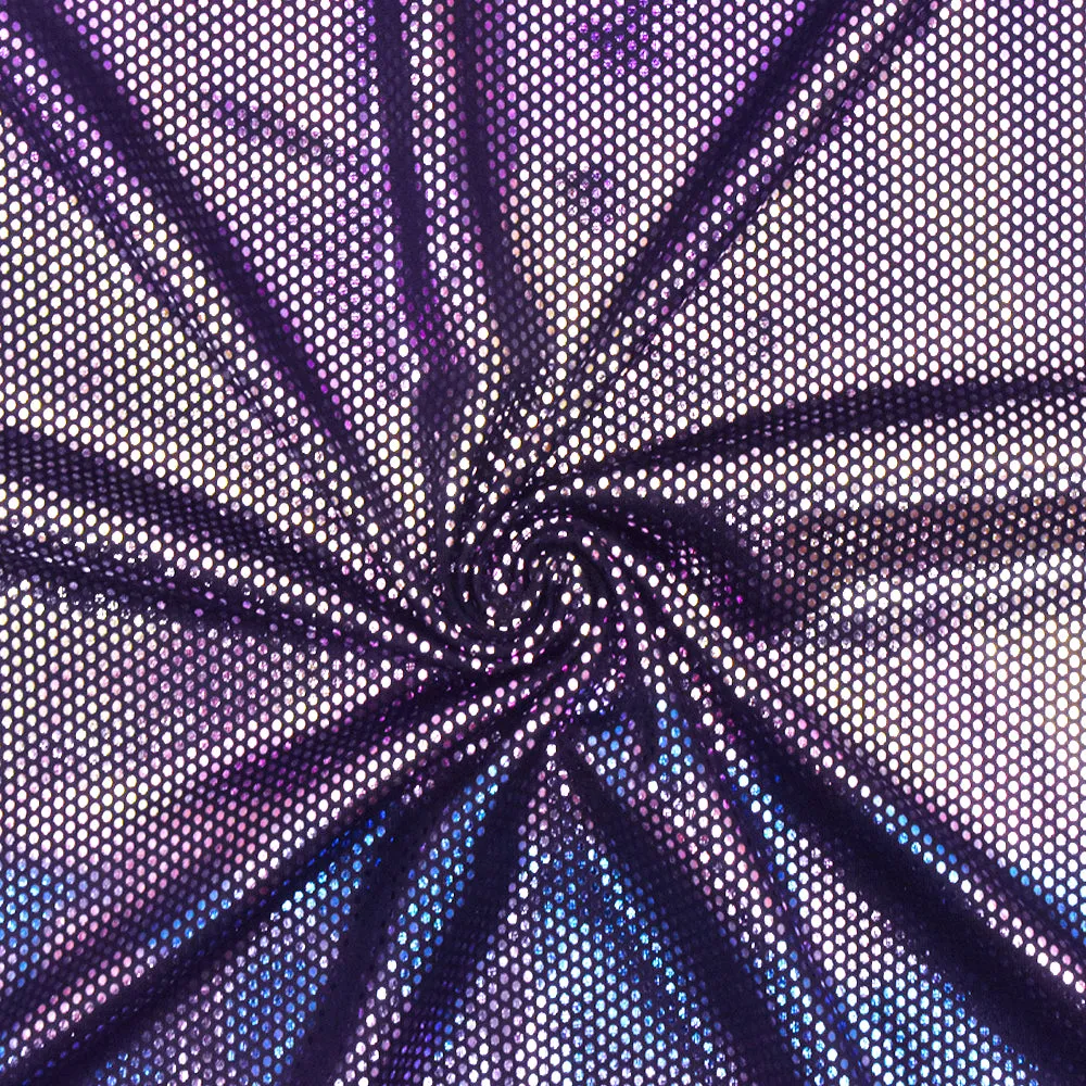 Purple-Multi Hologram Micro Dot Foil Printed Stretch Activewear Fabric