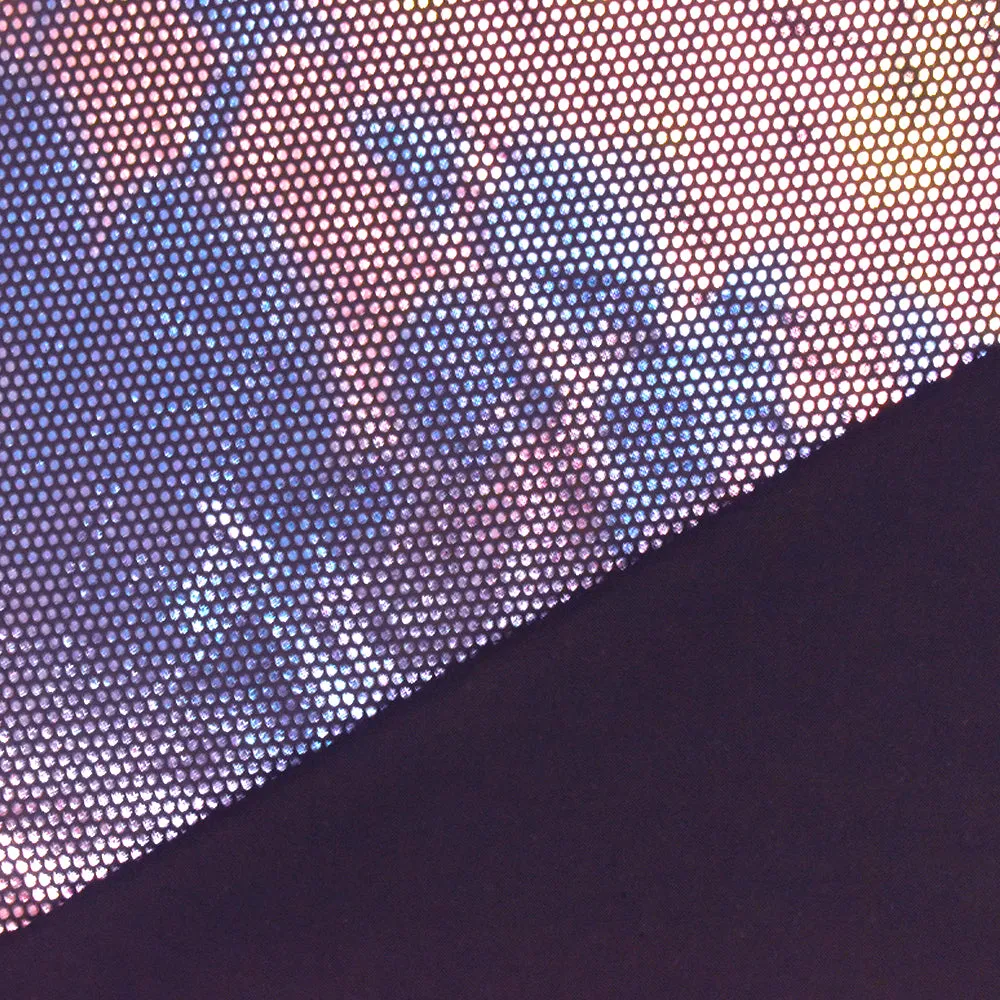 Purple-Multi Hologram Micro Dot Foil Printed Stretch Activewear Fabric
