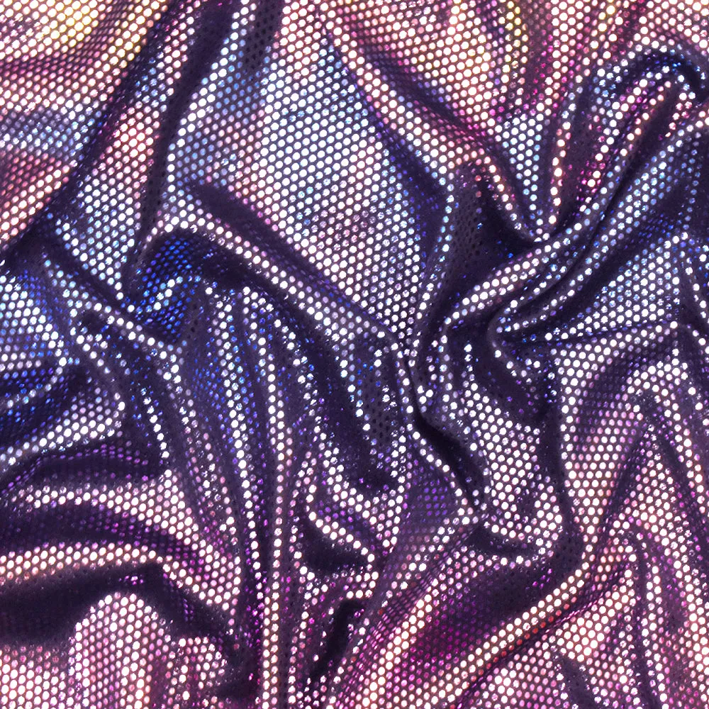 Purple-Multi Hologram Micro Dot Foil Printed Stretch Activewear Fabric