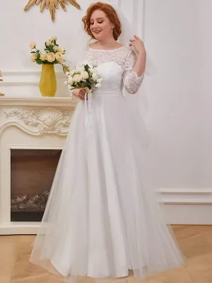 Romantic A-Line Plus Size Tulle Wedding Dress with Lace