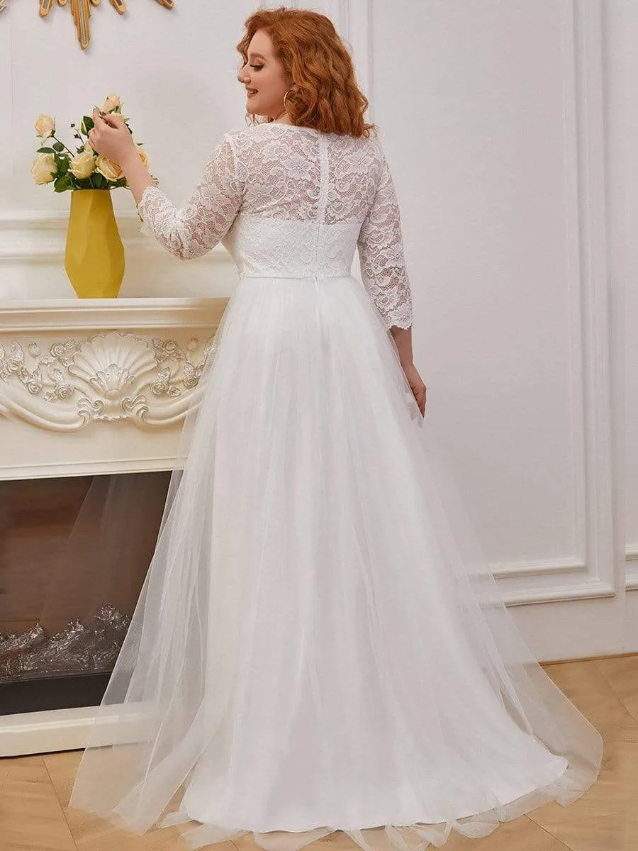 Romantic A-Line Plus Size Tulle Wedding Dress with Lace