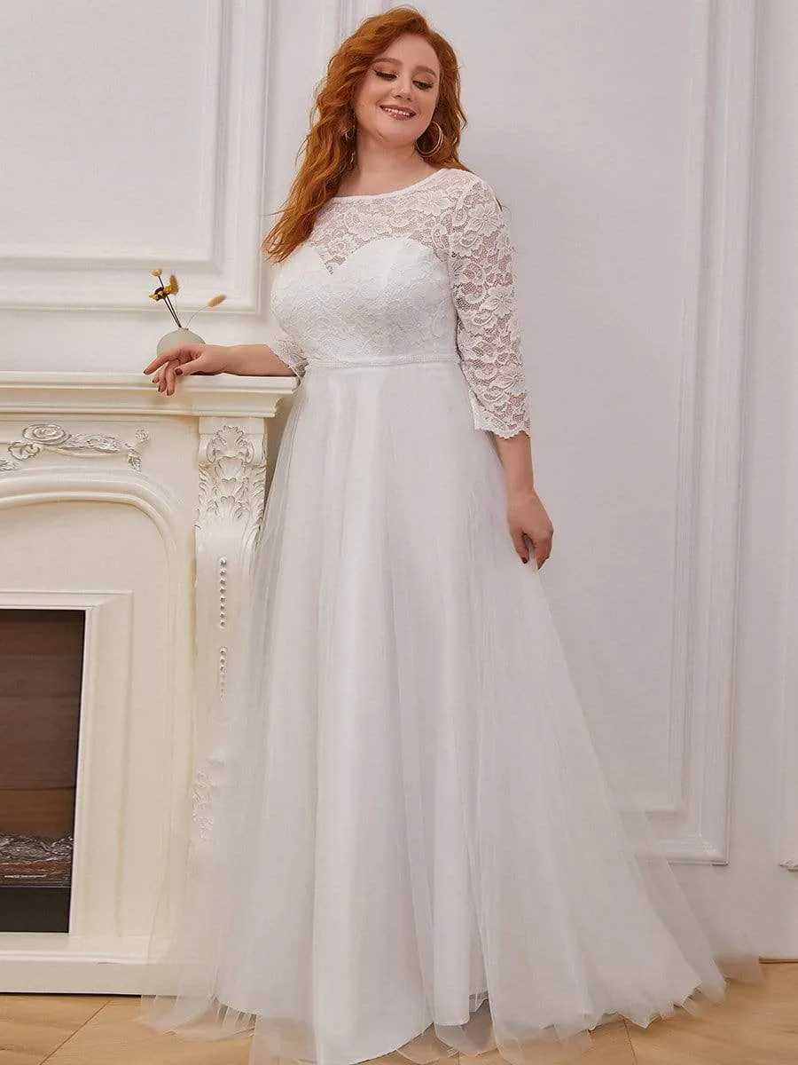 Romantic A-Line Plus Size Tulle Wedding Dress with Lace