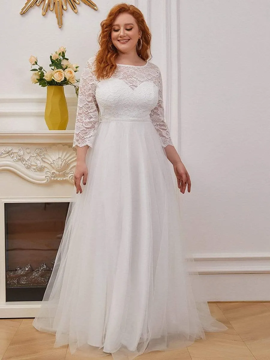 Romantic A-Line Plus Size Tulle Wedding Dress with Lace
