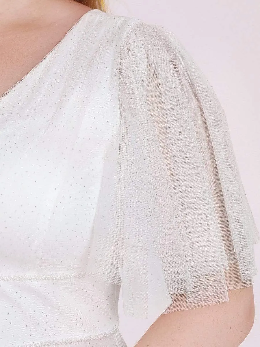 Romantic Plus Size Tulle Evening Dress with Deep V Neck(Final Sale)