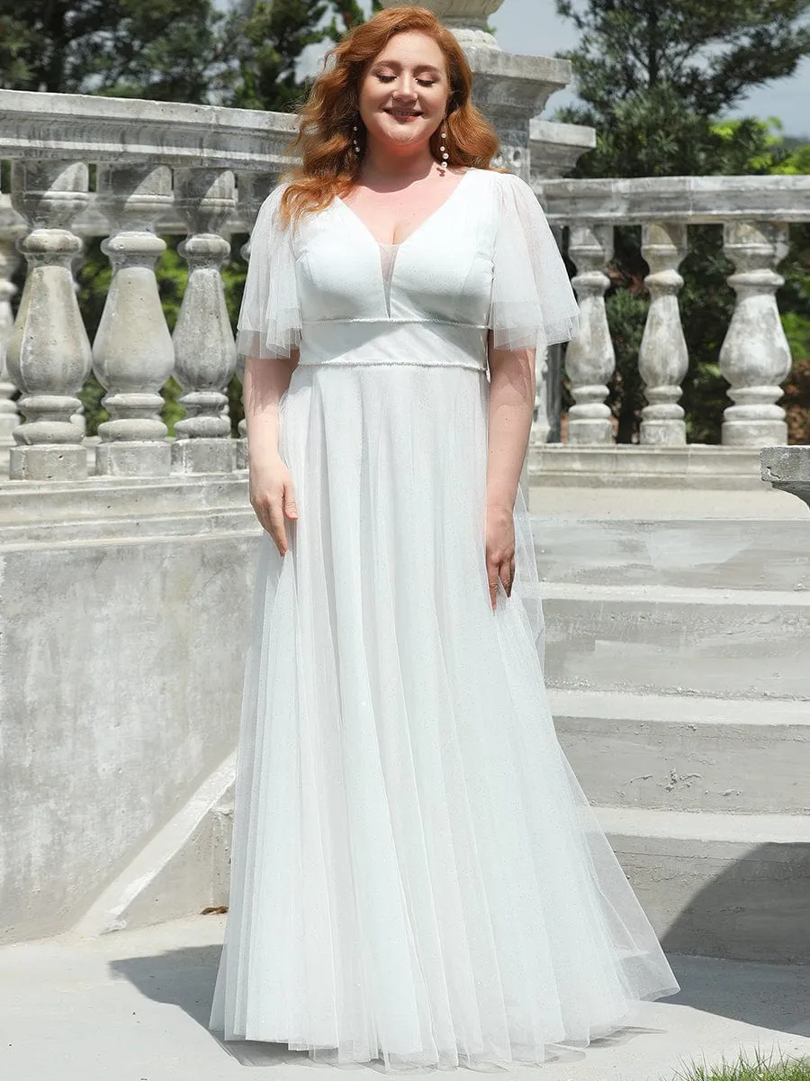 Romantic Plus Size Tulle Evening Dress with Deep V Neck(Final Sale)